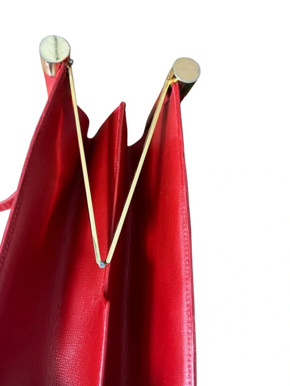 MARK CROSS RED GRAINED LEATHER ORGANIZER TOTE WITH GOLD SIDE HINGES